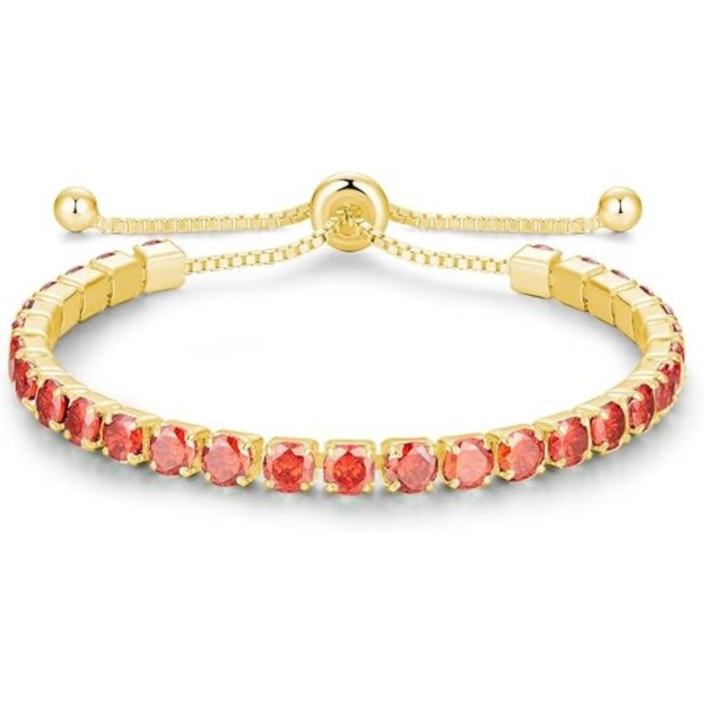Valentines Silver Birthstone Tennis Bolo Bracelet 4mm - Gold-01-Jan-Garnet